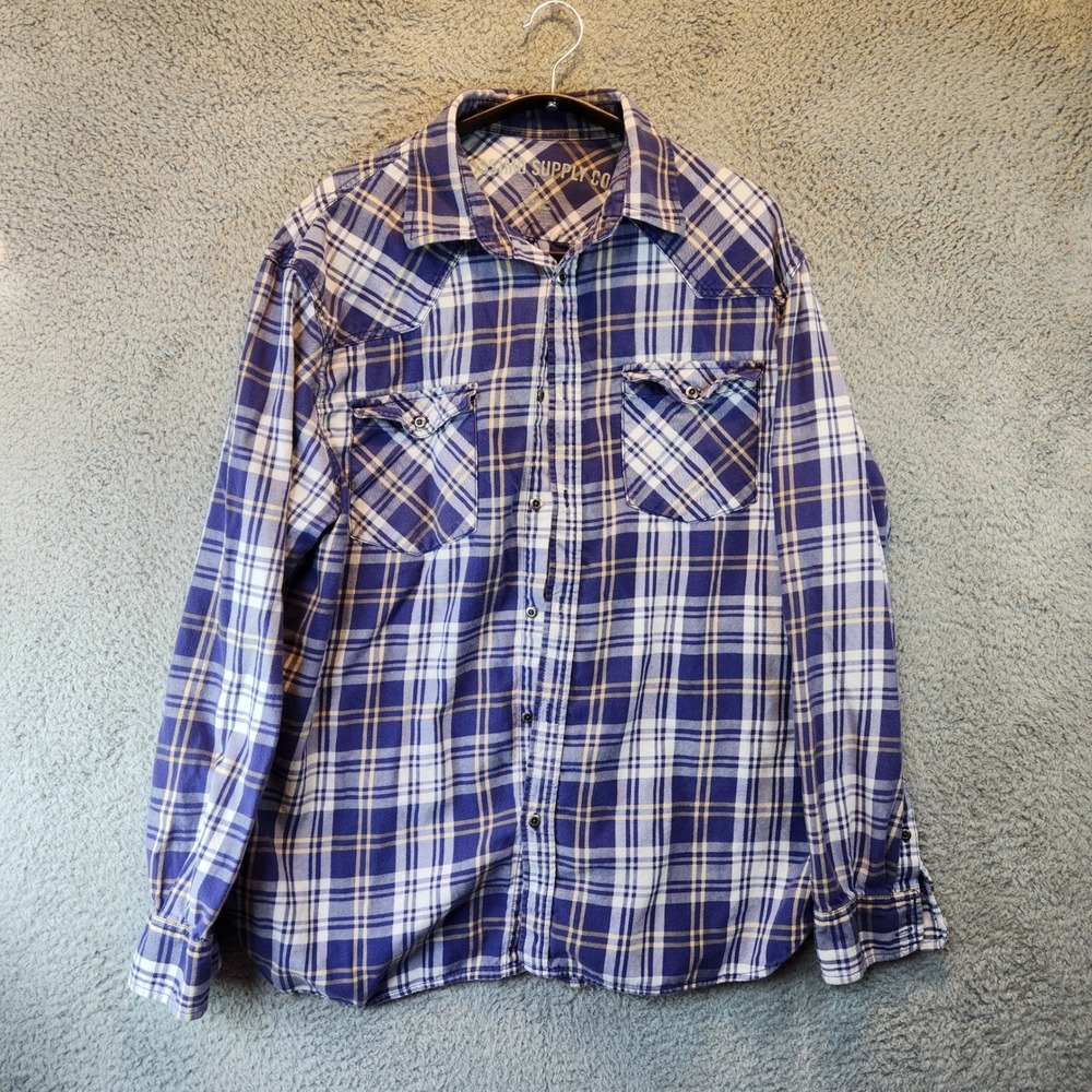 Mossimo Supply Co. Button Up Shirt Mens XL Plaid Flannel Long Sleeve Pockets